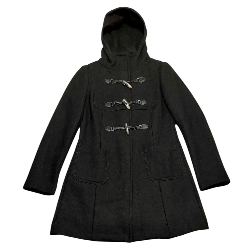 United Colors Of Benetton Hooded Wool-blend duffle coat in black size 44 Medium - Picture 1 of 12